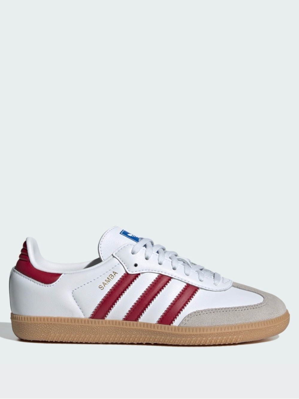 Adidas Samba Sneaker in White with Maroon Stripes - Size 7